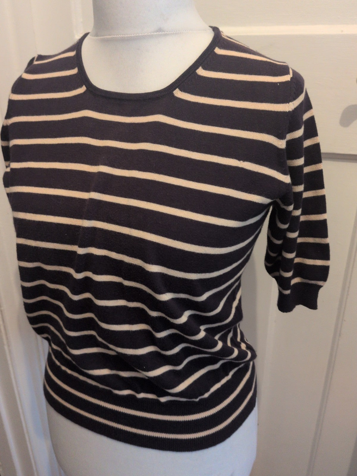 Planet Medium Brown And Navy Stripe Short Sleeve Jumper