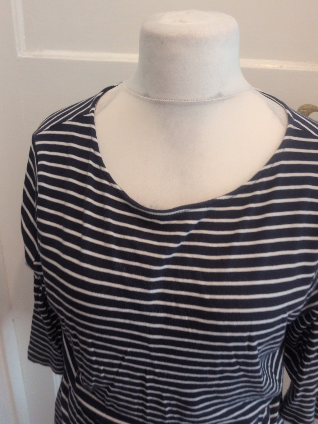 Beautiful Basics Peacocks 20 Stripe Navy White Long Sleeve T-shirt Boat Neck