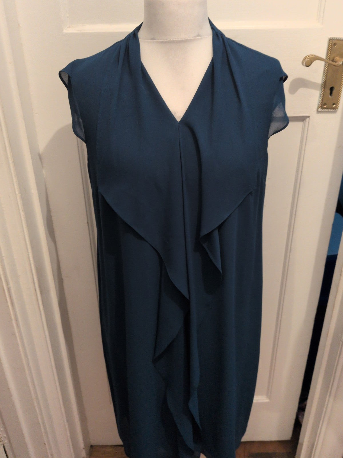 Bonmarche 14 Teal Sleeveless Middle Frill Dress Midi-Long