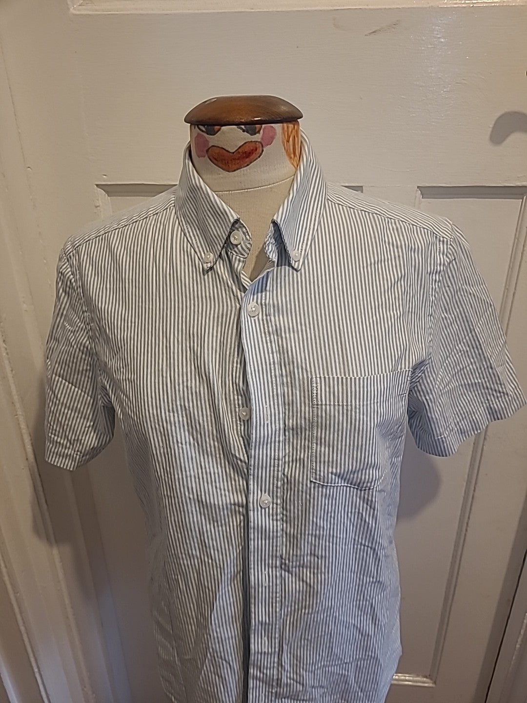 Mens Primark Size XS Blue And White Striped 100% Cotton Short Sleeved Shirt