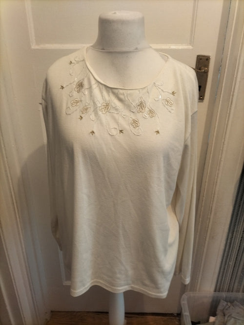 Anna Morelle 18-20 Cream Floral Long Sleeve Blouse