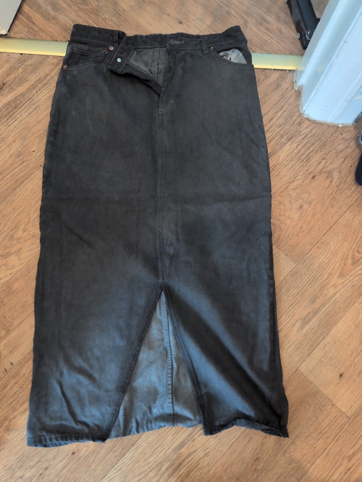 EU 42 Dark Grey Denim Long Length Skirt