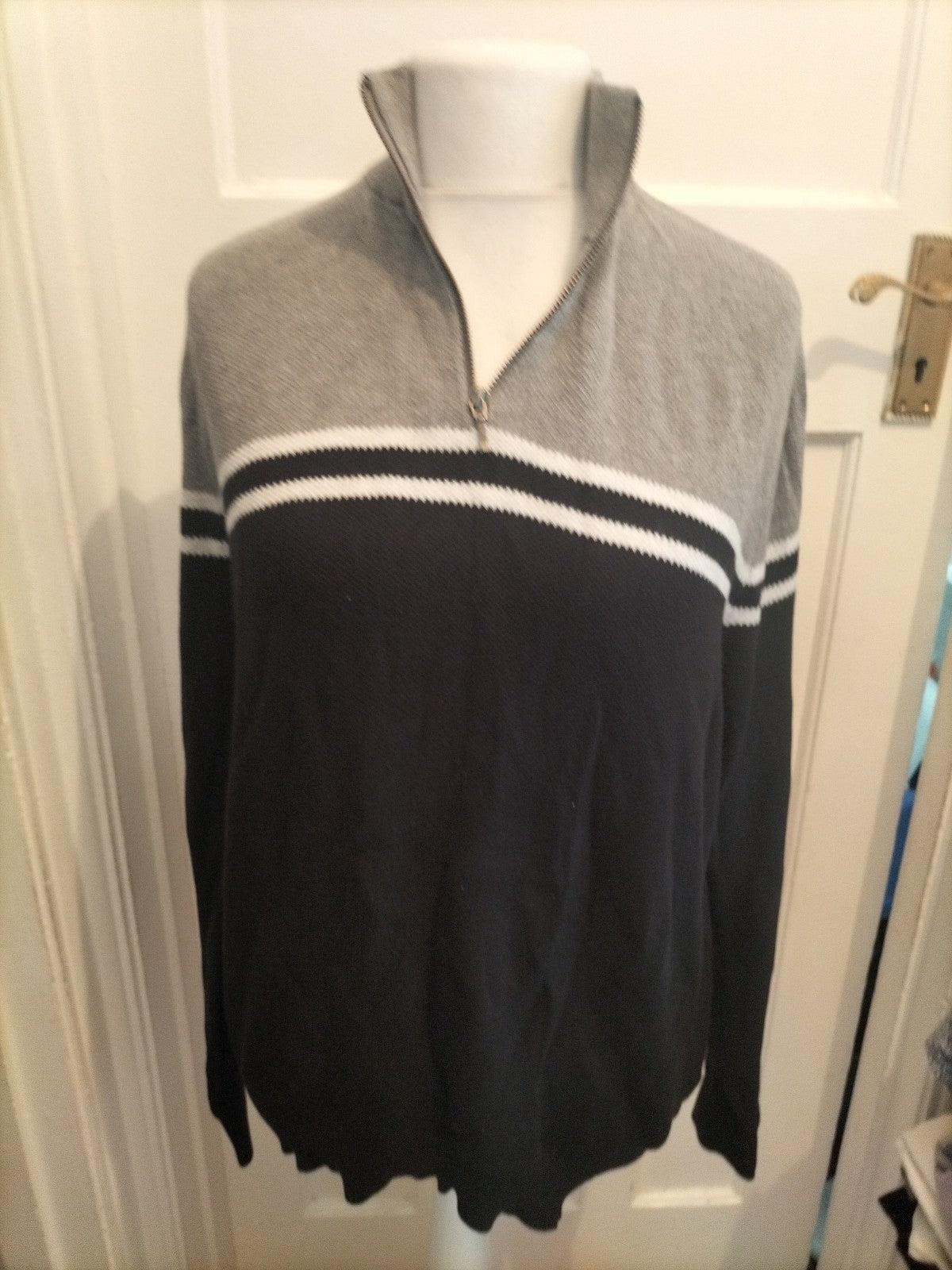 Tu Man Large Cotton Grey And Black Pullover Jumper