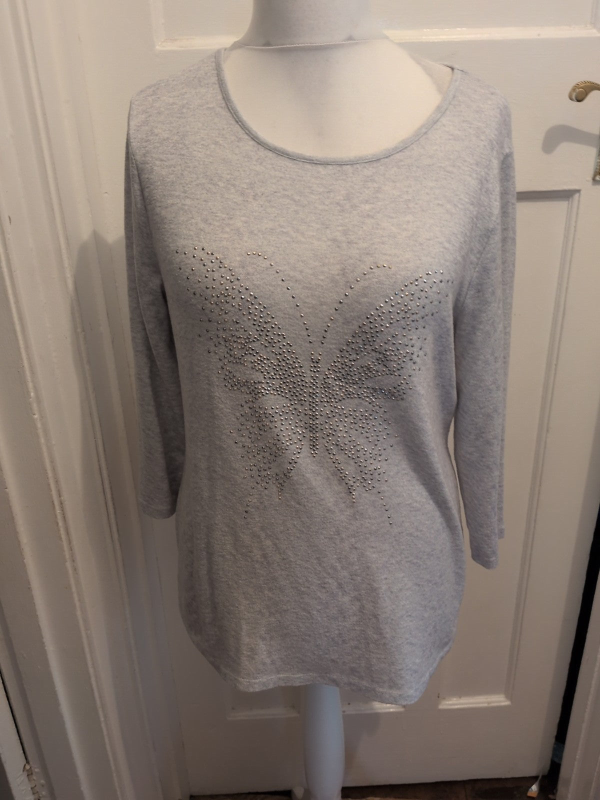 Ladies Love Tees Size 14 Grey Butterfly Long Sleeve Blouse