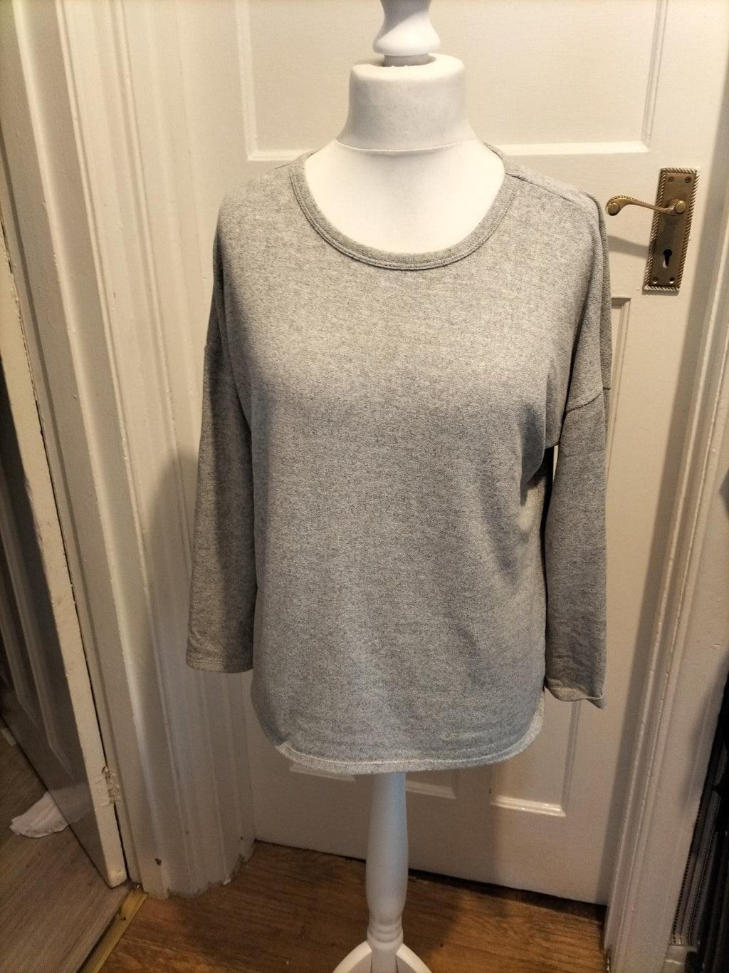 Ladies F&F Size 12 Grey Long Sleeved Triangle Cut Out Top