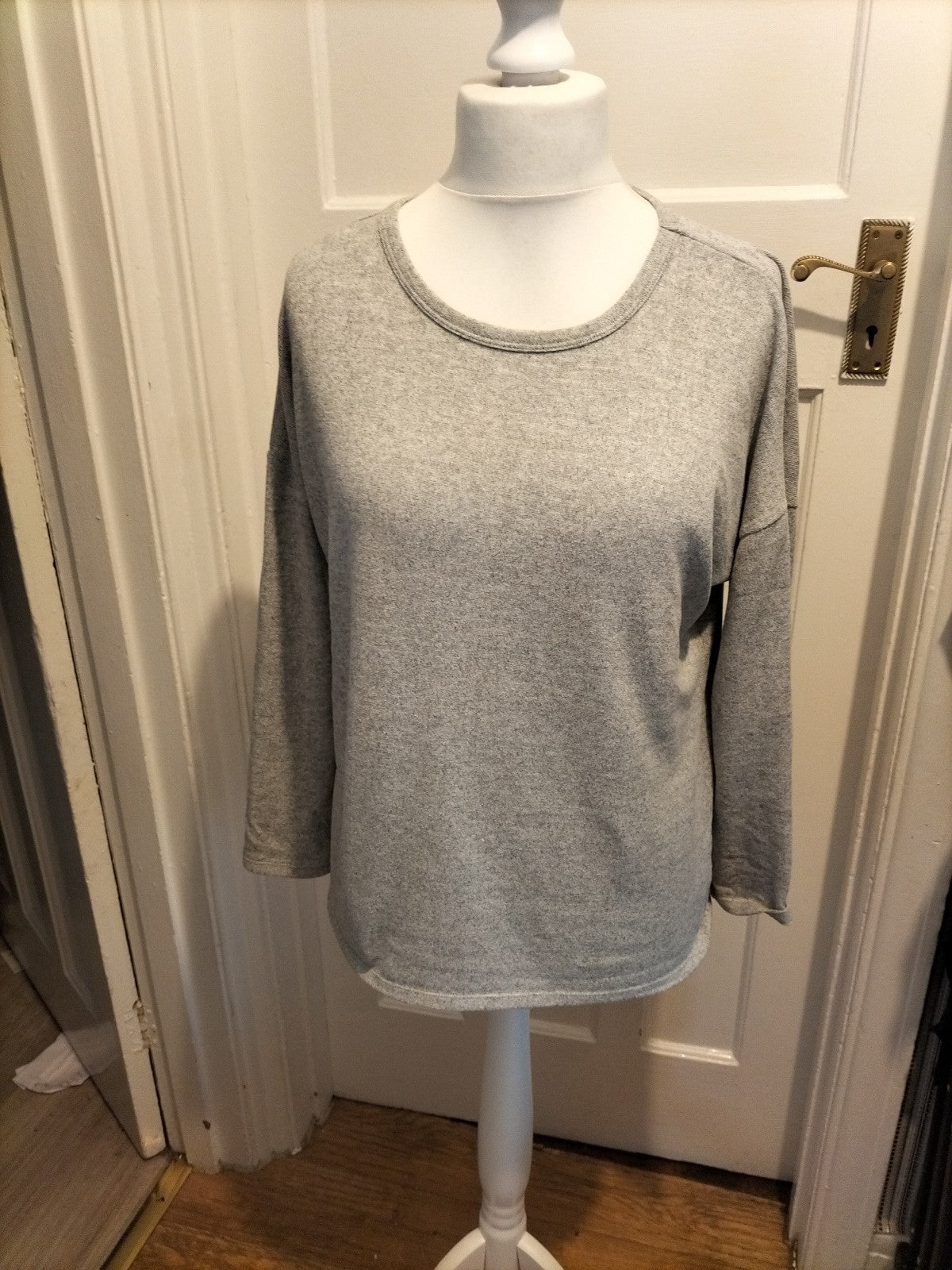 Ladies F&F Size 12 Grey Long Sleeved Triangle Cut Out Top