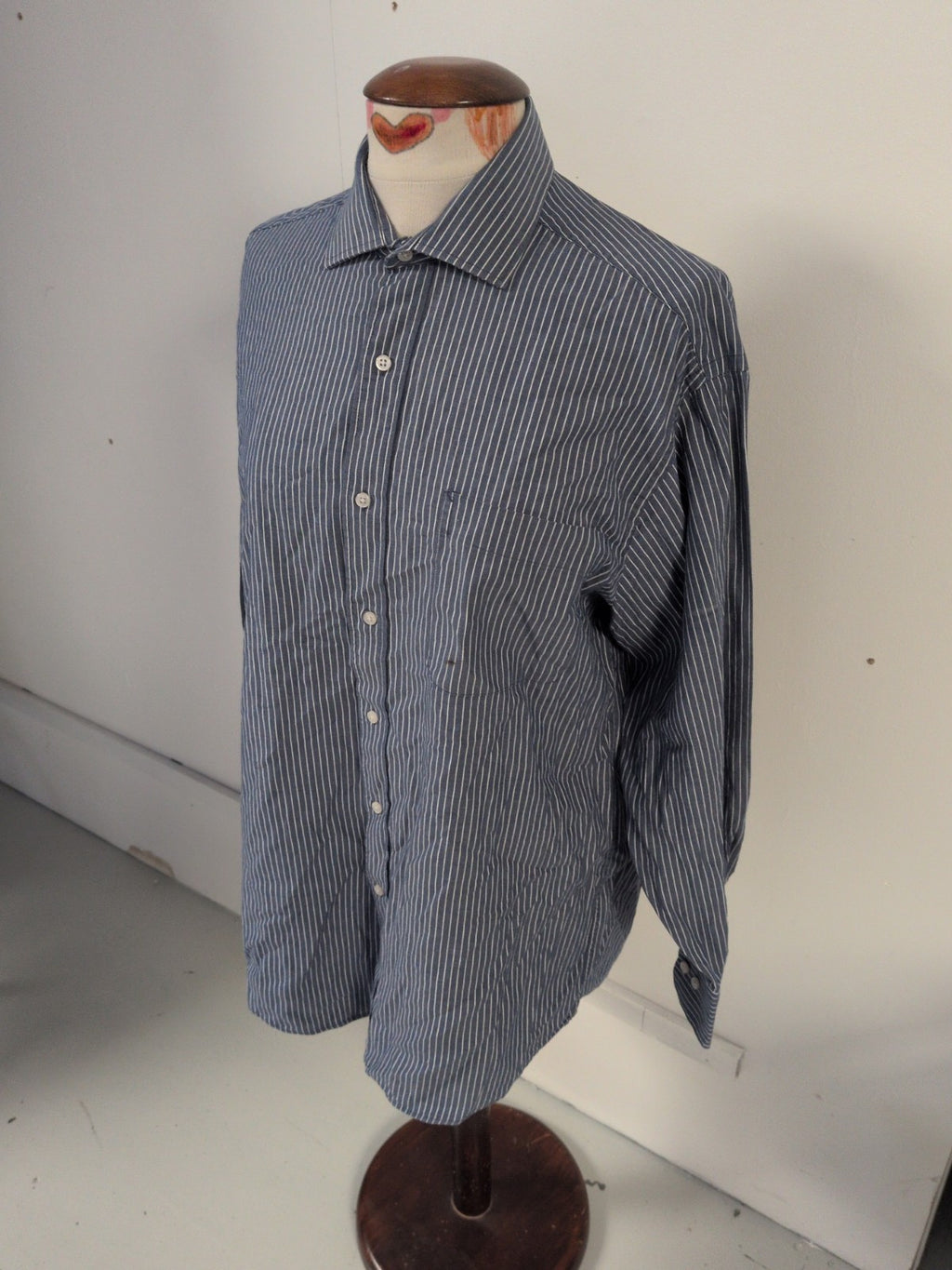 Tommy Hilfiger 16" Large Blue Stripe Long Sleeve Shirt Mark On Pocket