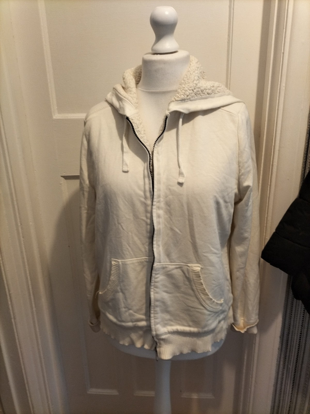 Ladies Faded Glory Size 12-14 White Fleece Lined Zipped Hoodie