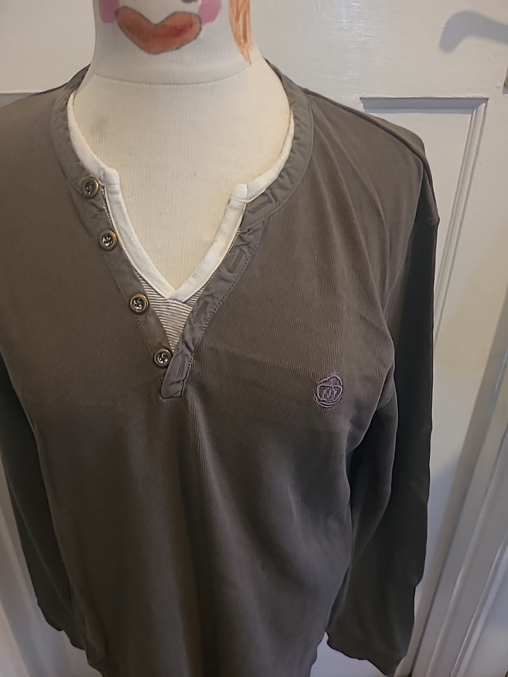 Mens Next Size Large Khaki Long Sleeved Polo Uncollared