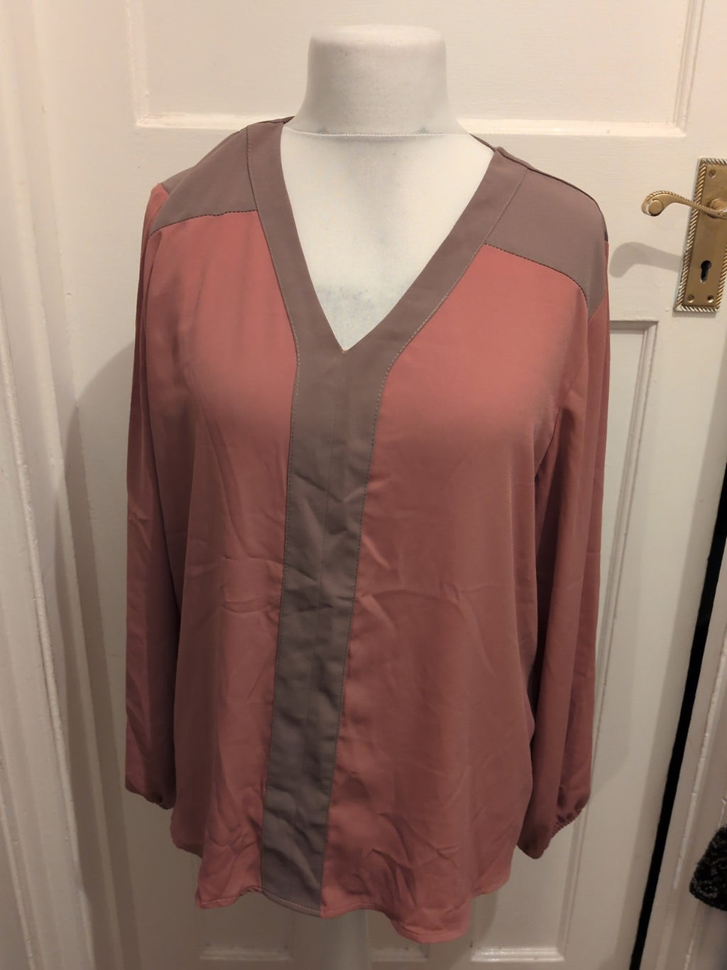 Afibel 20 Pink And Grey Long Sleeve Blouse