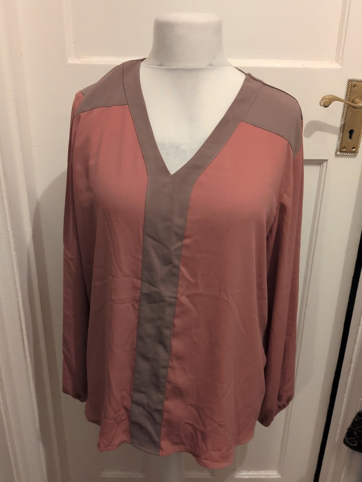 Afibel 20 Pink And Grey Long Sleeve Blouse