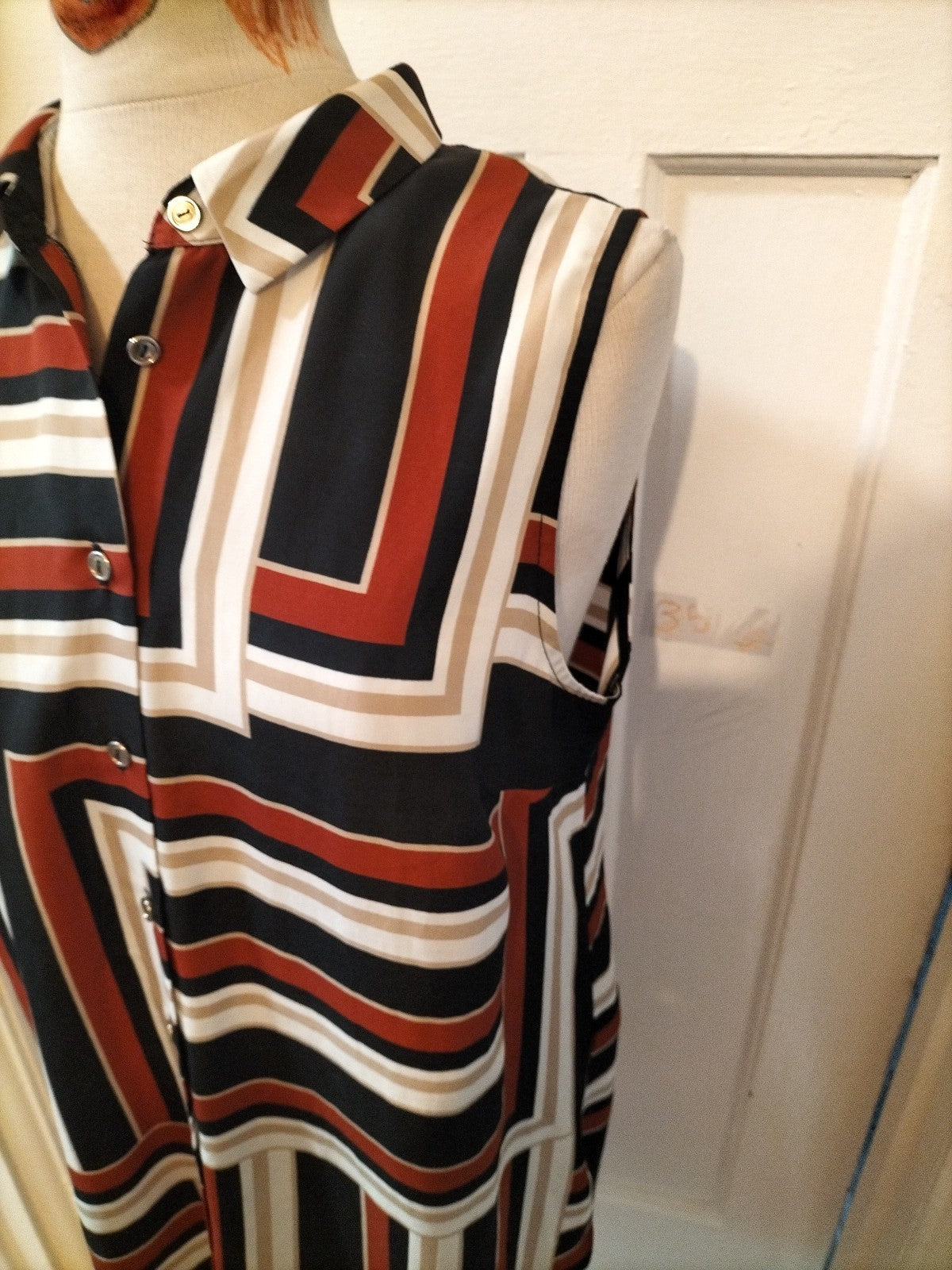 Ladies F&F Size 16 Multicoloured Striped Buttoned Sleeveless Blouse