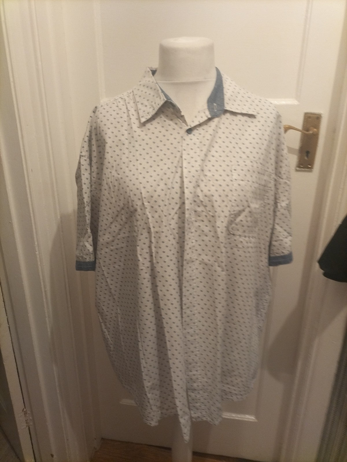 Mens Atlas Size 3xl White Blue And Navy Short Sleeved Shirt