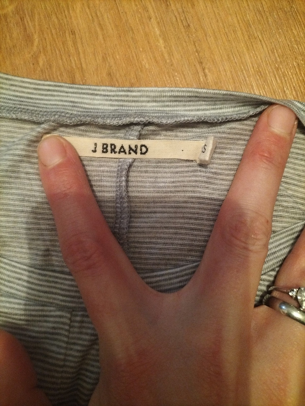 Ladies J.Brand Size XS Grey White Striped Tshirt
