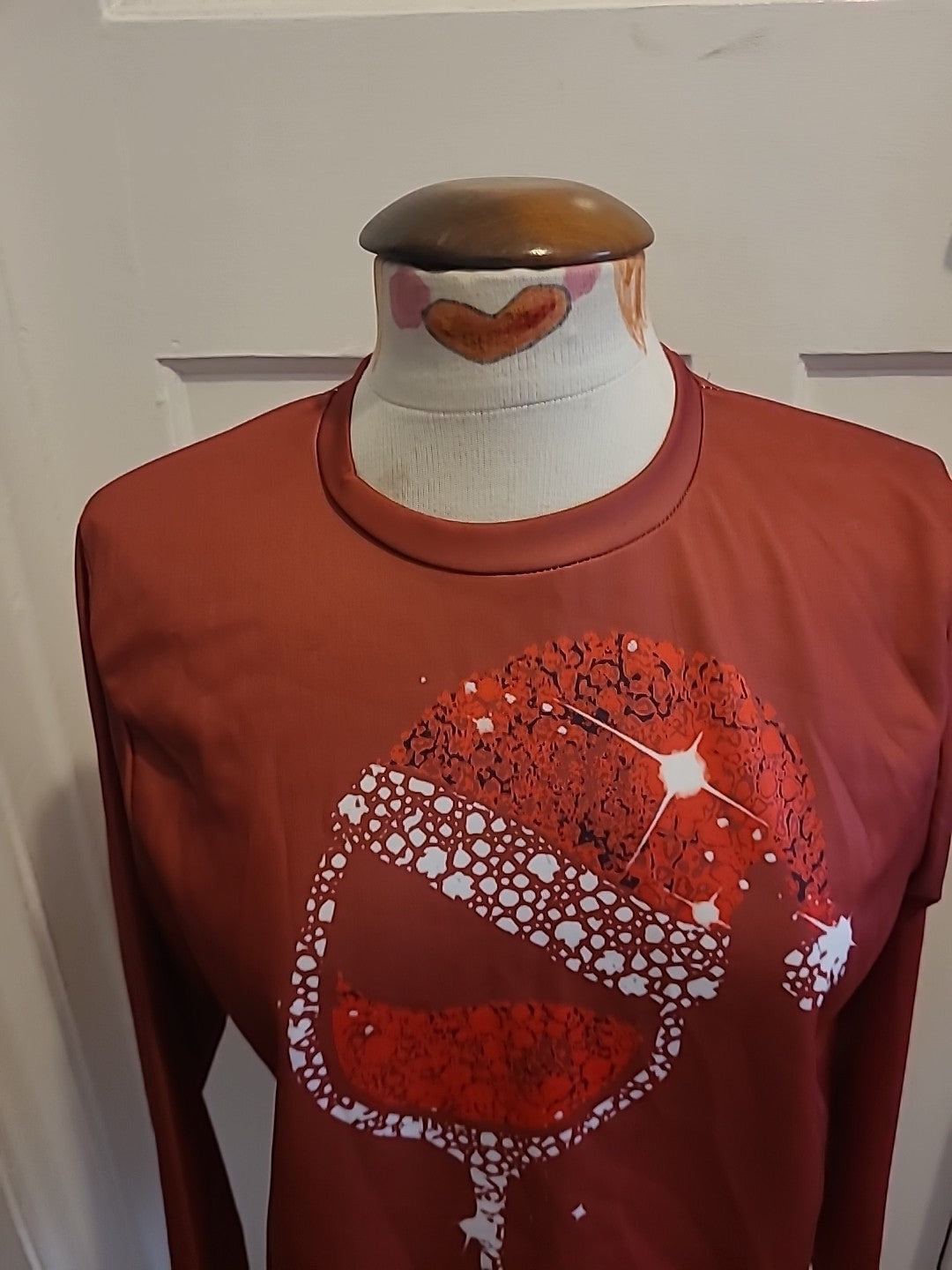 Ladies Size Small Red Drink Design Long Sleeved Tshirt