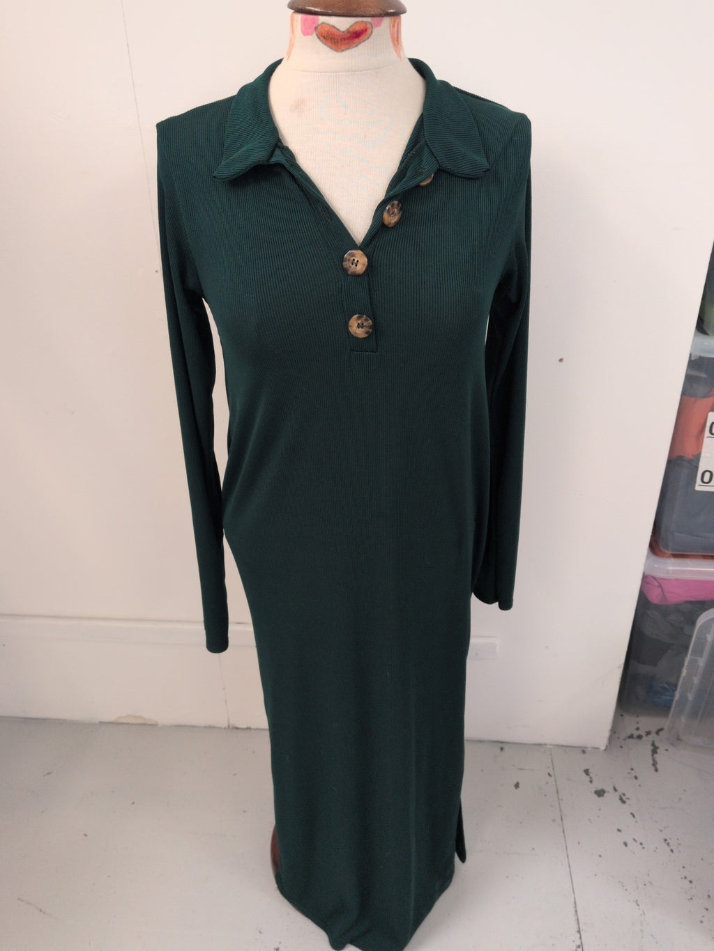 Boohoo 12 Bottle Green Collared Long Sleeve Dress