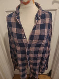 Mens George Size Large Pinky Red Navy Check Long Sleeved Shirt
