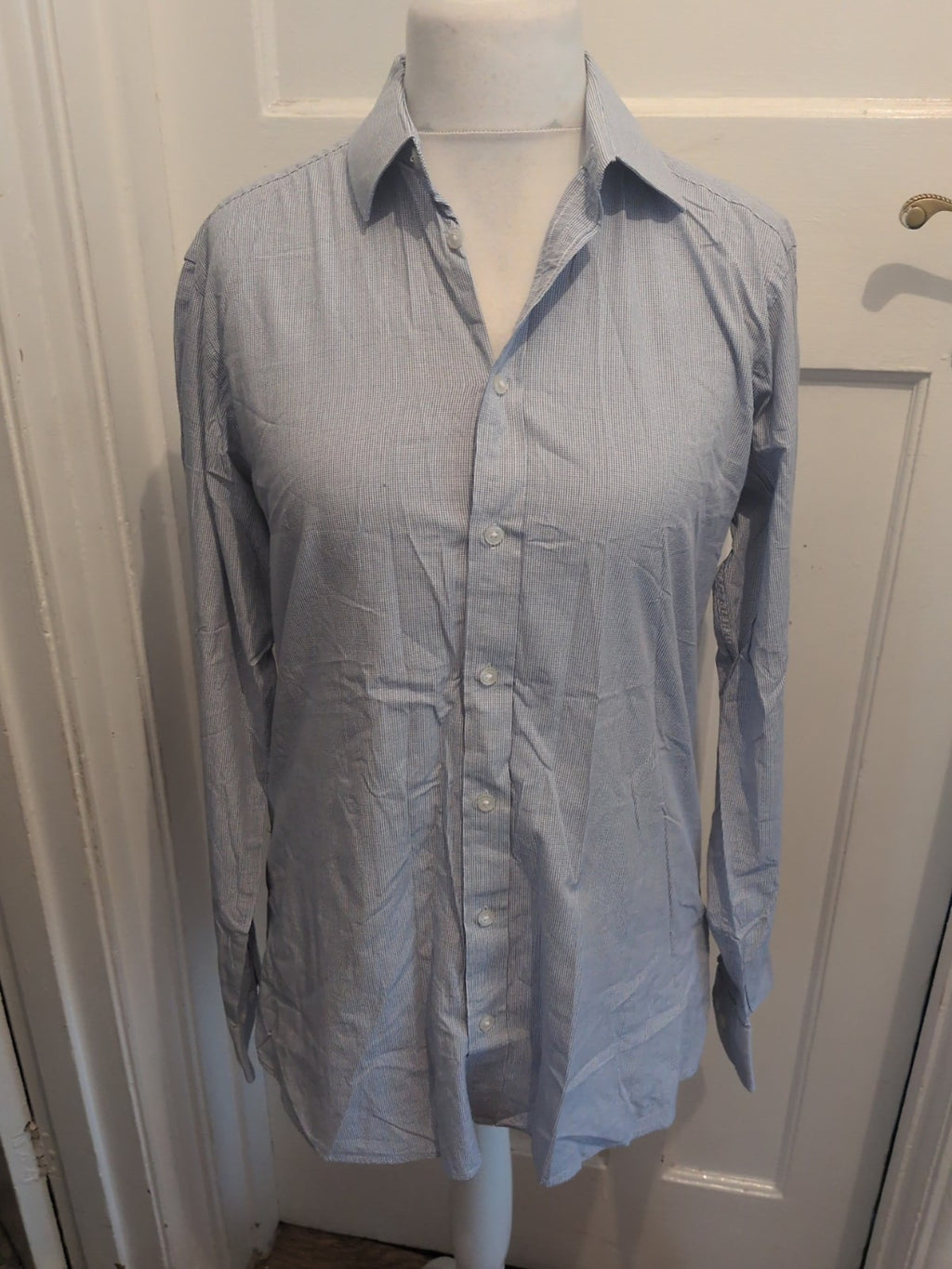 John Lewis 16" Blue And White Long Sleeve Tailored Fit Shirt