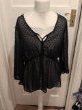 Ladies Papaya 16 Black Mesh Style See Through Long Sleeve V Neck Blouse