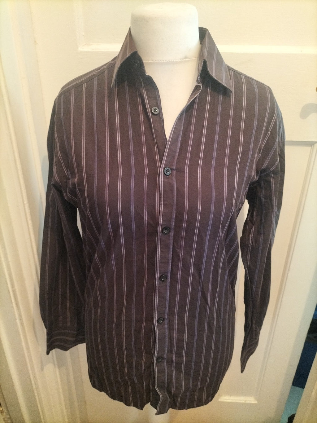 Autograph 14.5 Dark Brown Stripe Long Sleeve Shirt