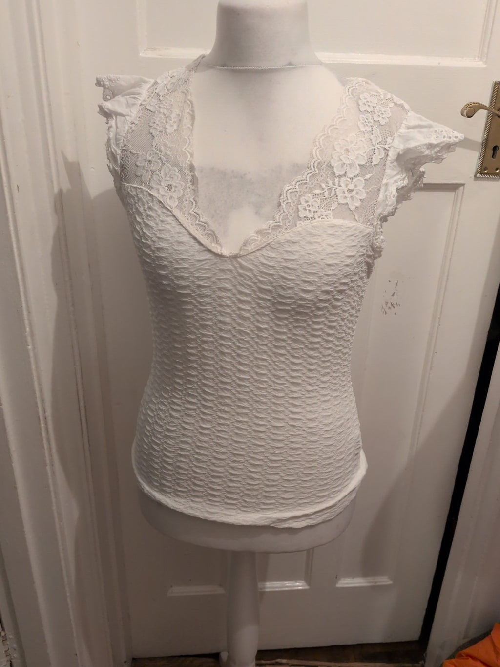 Shein Large White Sleeveless With Lace Blouse