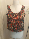 Ladies Apricot Size Small Black Floral Sleeveless Blouse