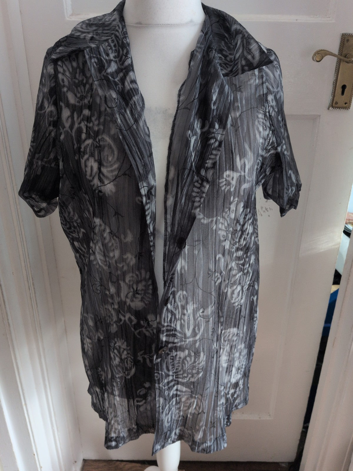 Priscille Large Grey See Through Buttoned Longline Blouse Short Sleeve