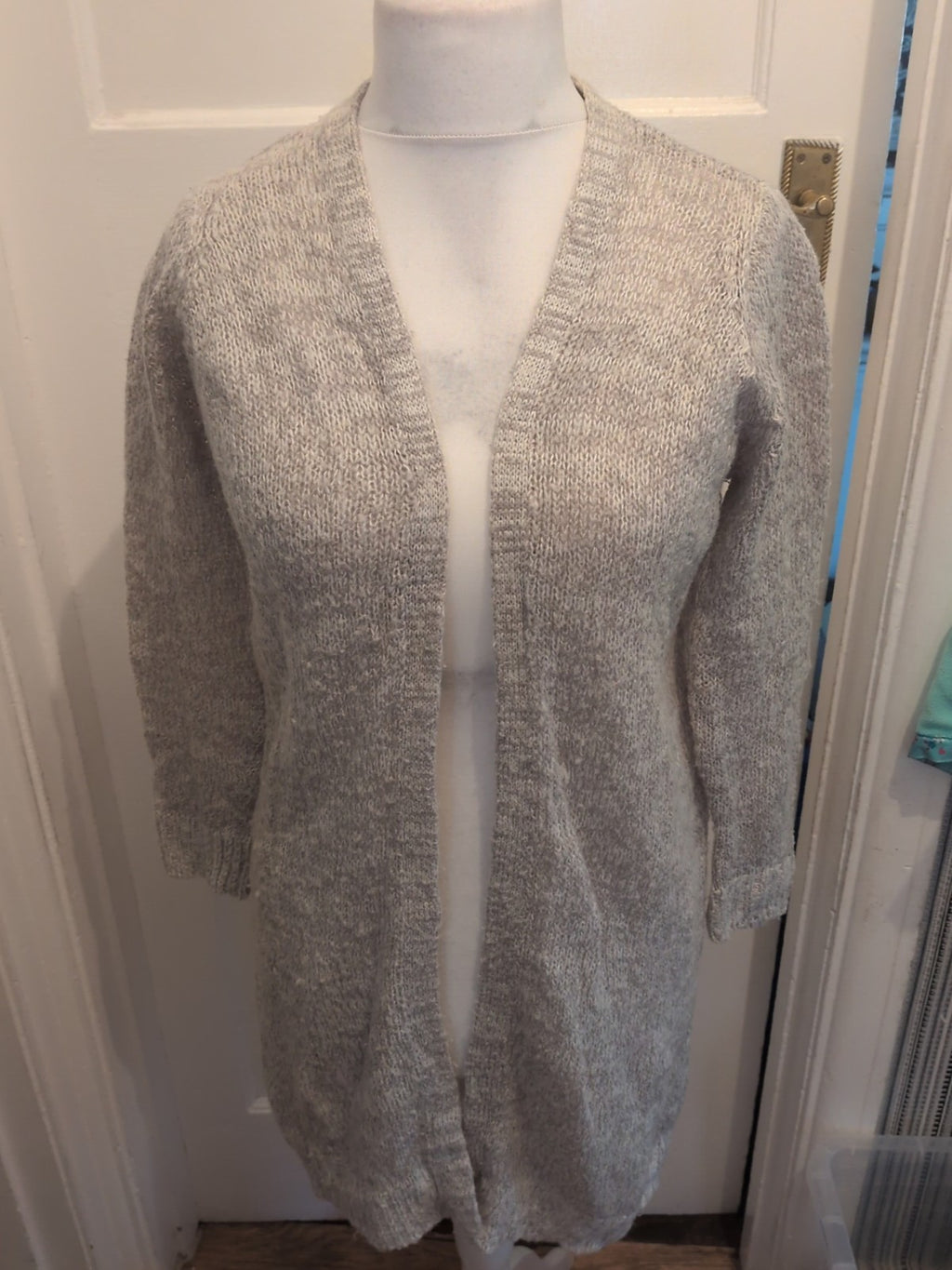 Ladies New Look Size Small Grey Knot Longline Cardigan