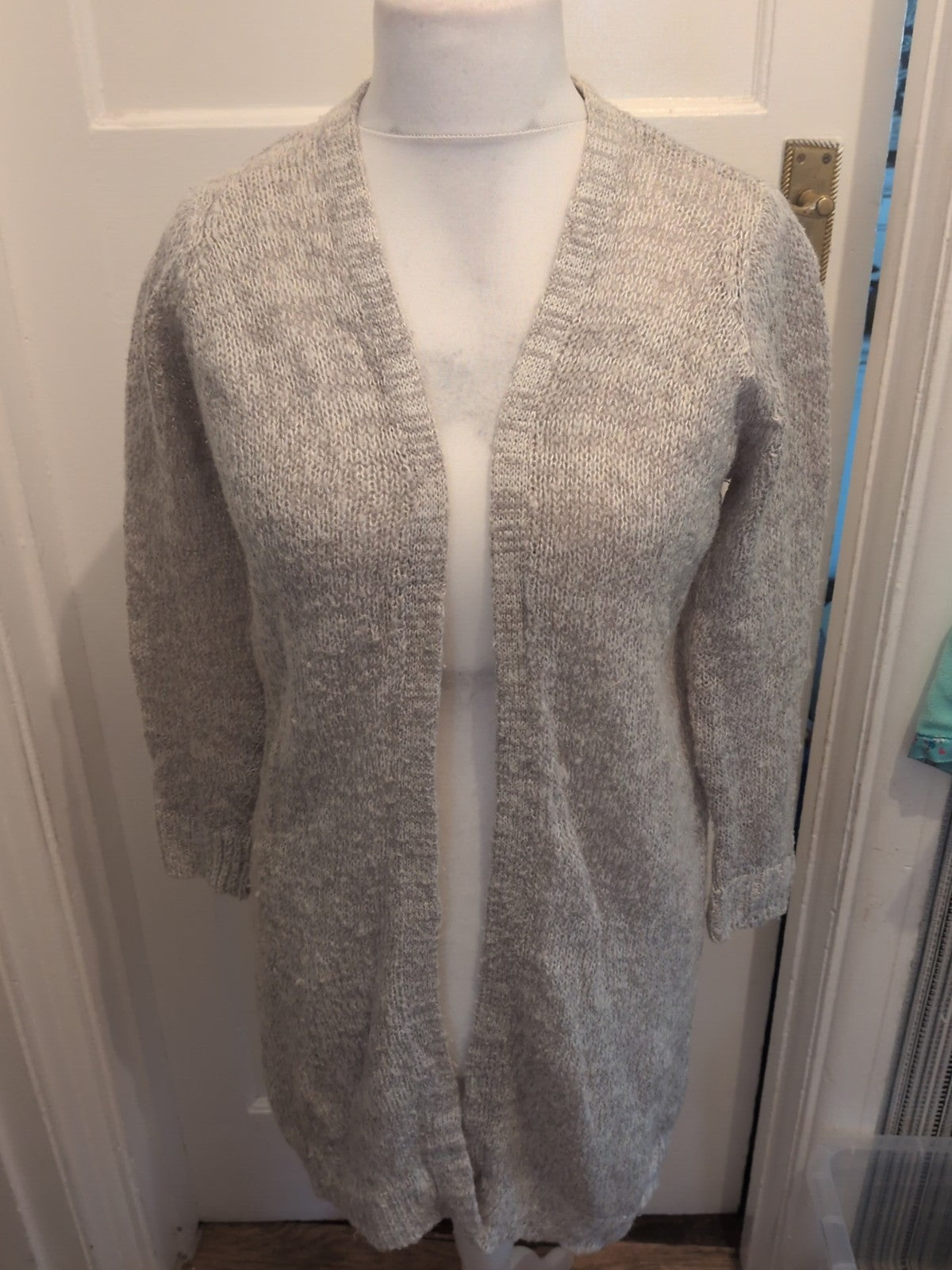 Ladies New Look Size Small Grey Knot Longline Cardigan