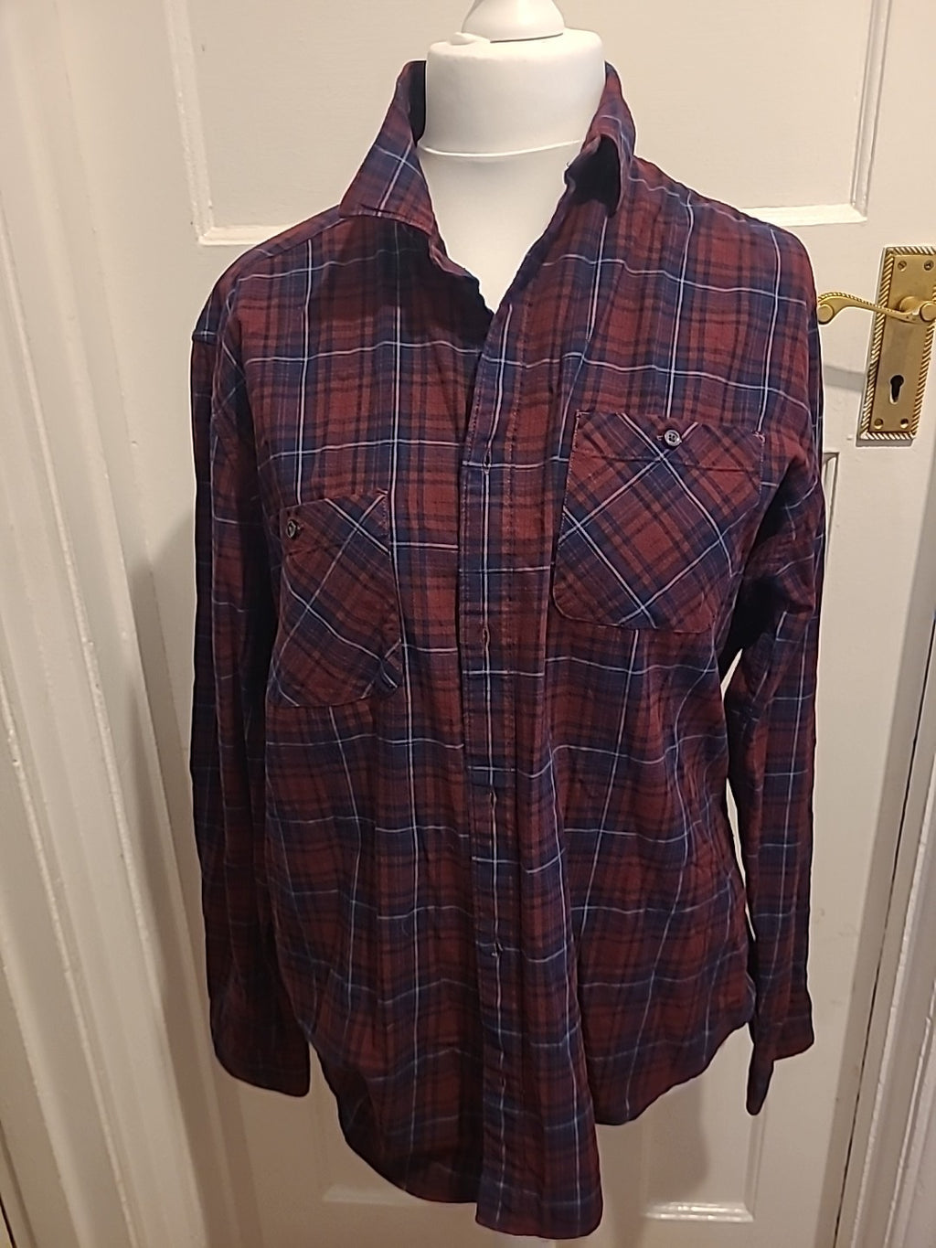 Mens Next Size XL Burgundy Check Long Sleeve Shirt