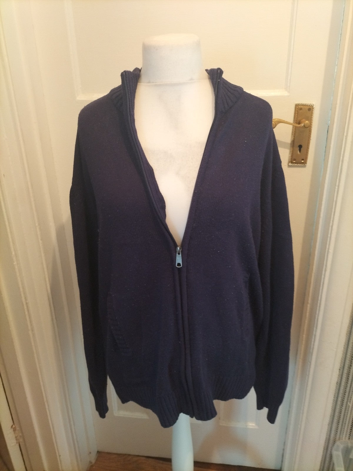 Mens Avenue Size XL Navy Ribbed Long Sleeved Full Zip Cardigan (Bobbling)