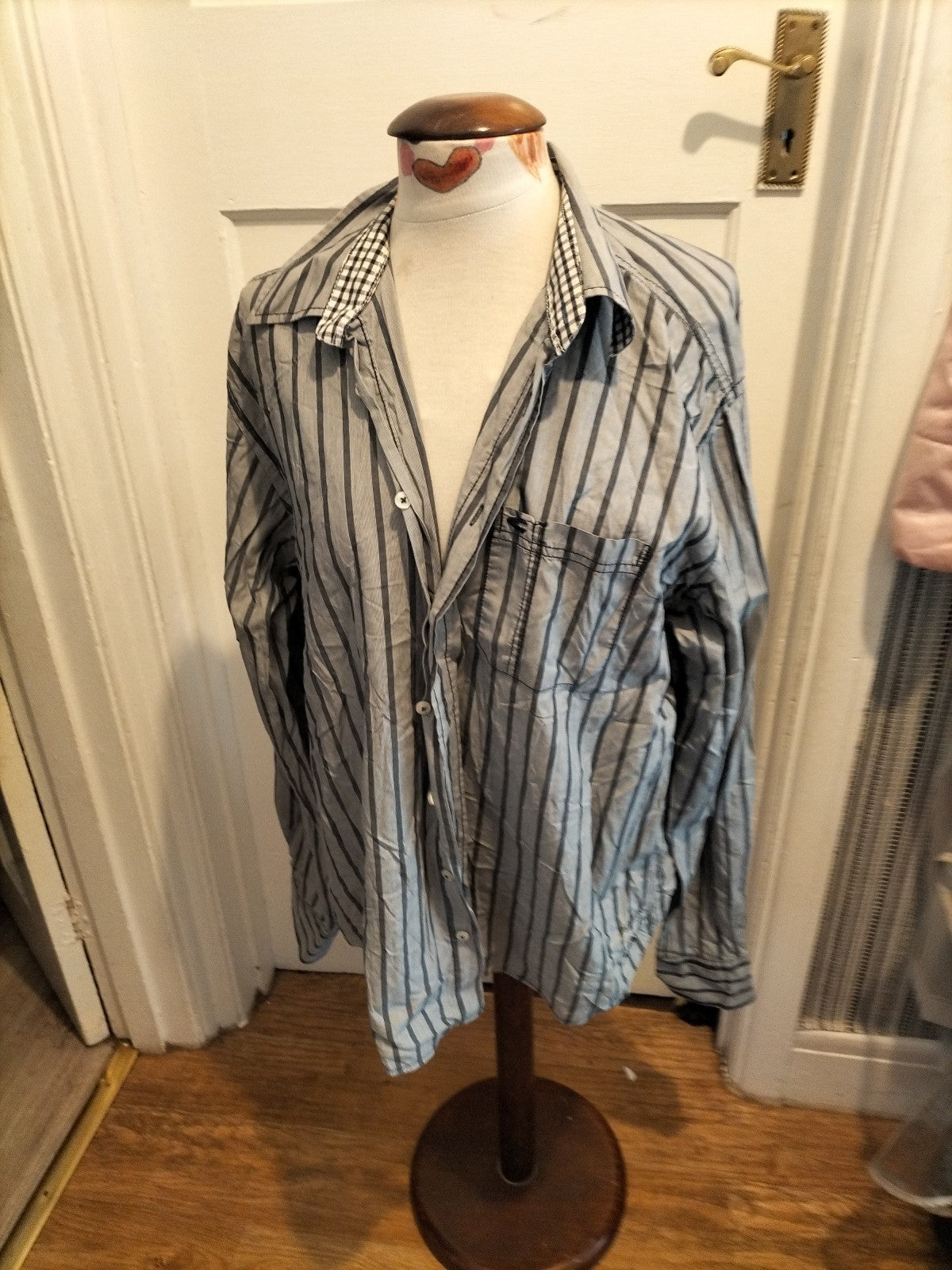 Mens Camel Active Size XL Grey/Navy Striped Modern Fit Long Sleeved Shirt