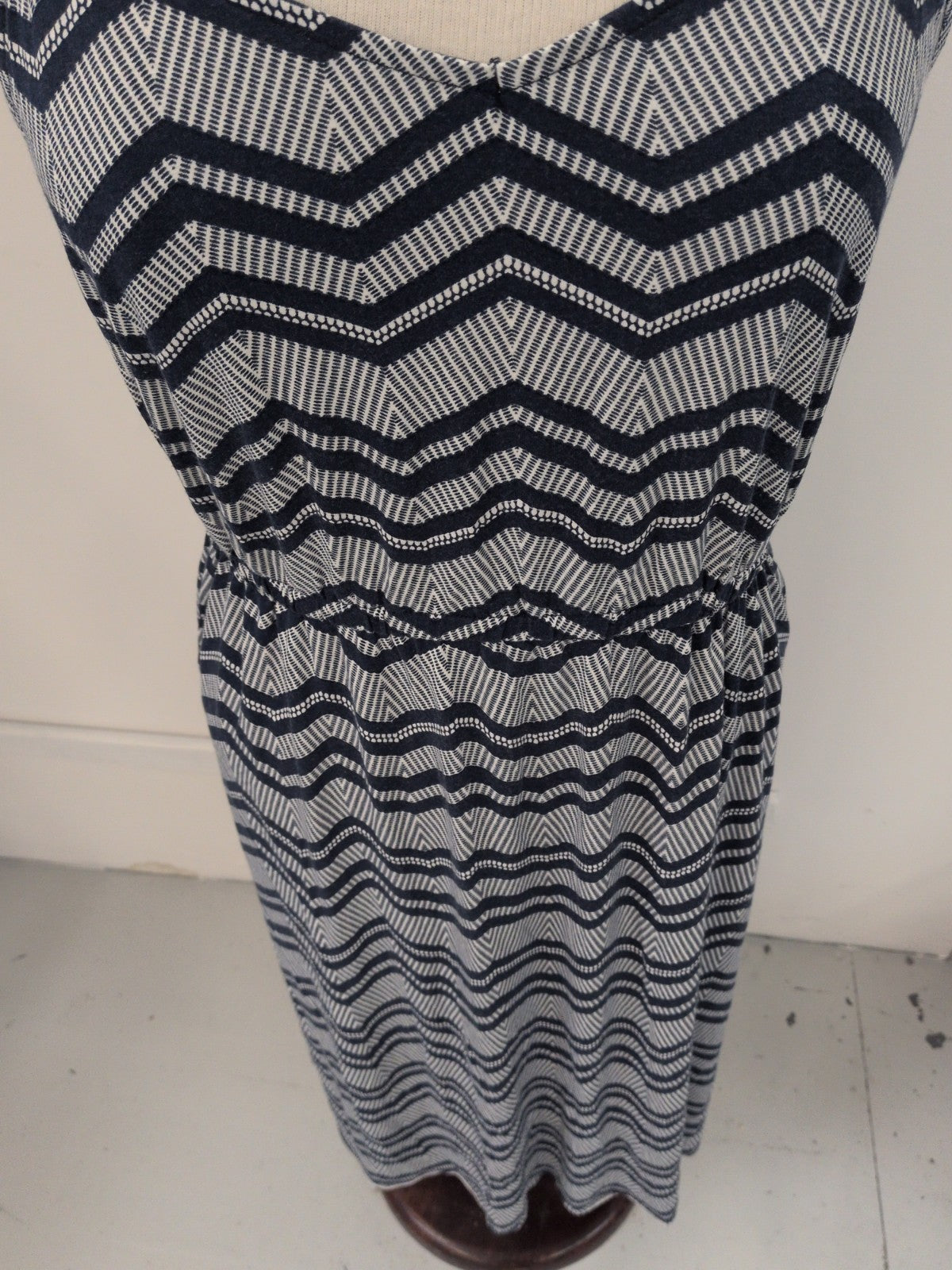 Large Navy And White Self Tie Elasticated Band Sleeveless Dress