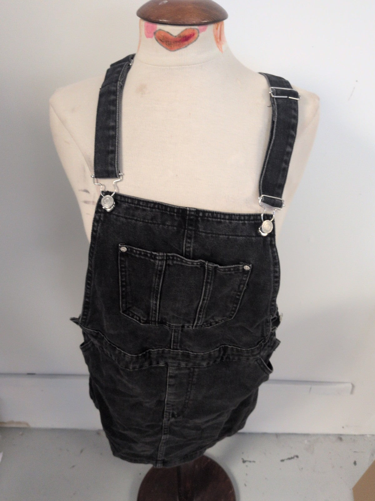 Denim&Co 12 Charcoal Dungaree Dress Sleeveless