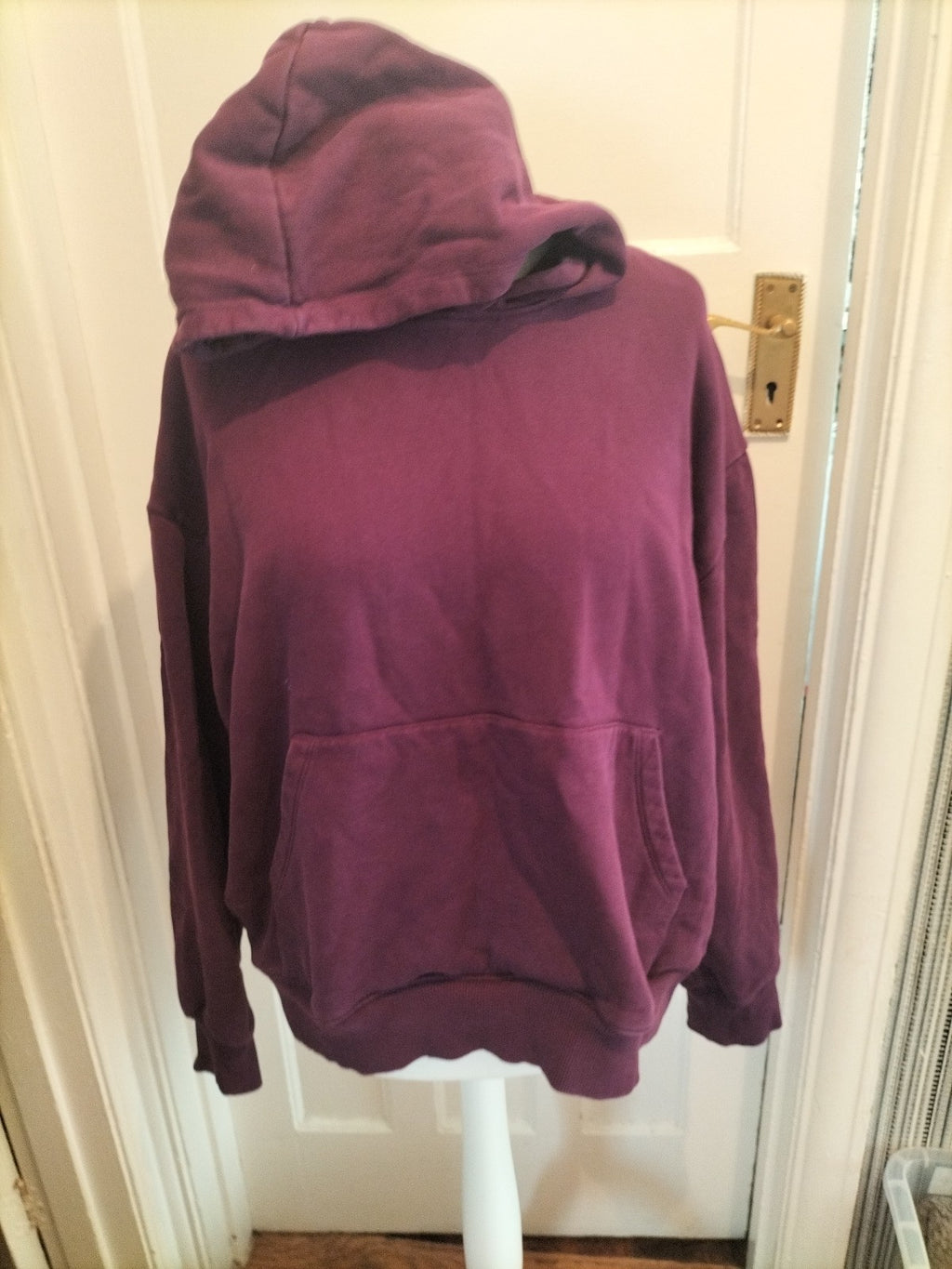 Mens Asos Size 2XL Deep Purple Pullover Hoodie Small Paint Mark On Front