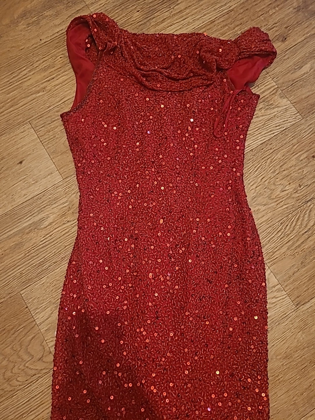 Ladies Creative Creations Size Small Red Sequin Scoop Neck Dress Vintage