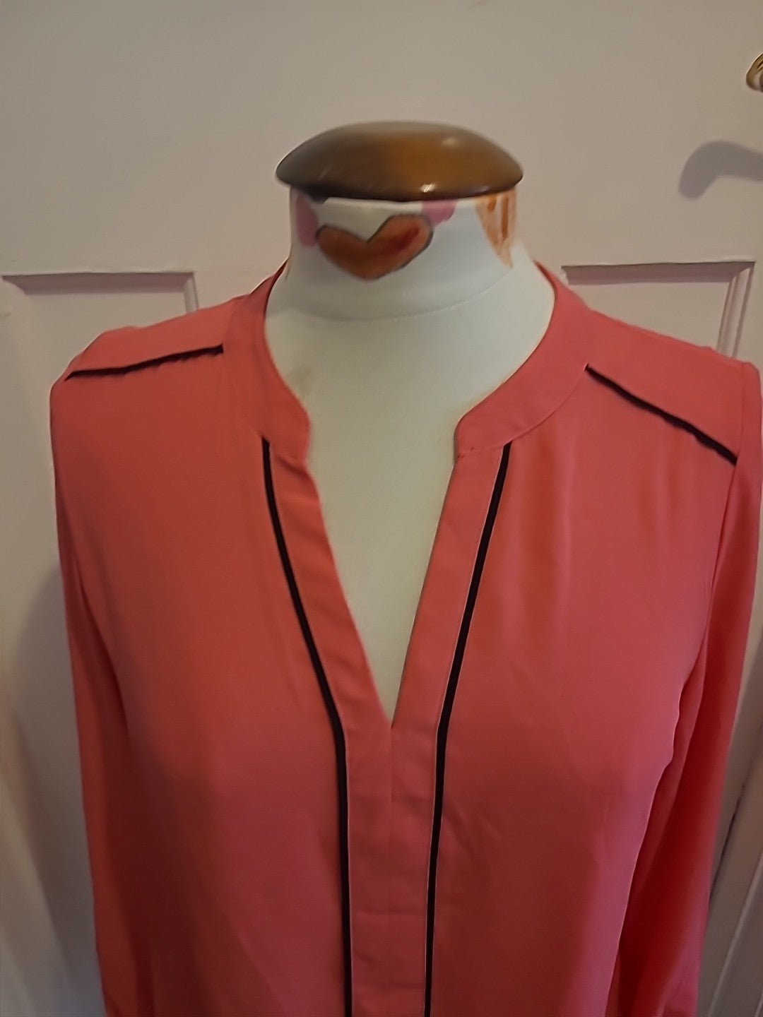 Ladies Primark Size 10 Pink With Black Trim Long Sleeved Blouse