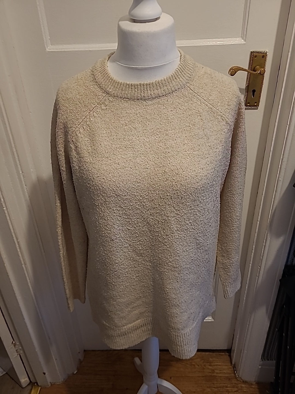 Mens New Look Size Medium Beige Ribbed Pullover Jumper