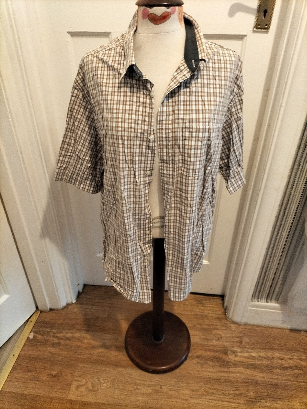 Mens Marks And Spencer Size 2XL Peach Pure Cotton Borwn White Short Sleeved...