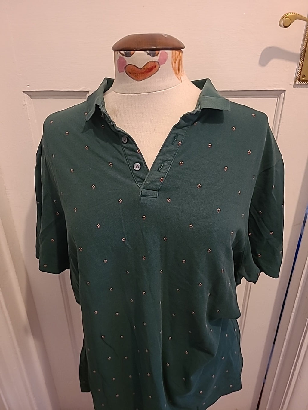 Mens George Size XL Green With Red/Pink Pattern Short Sleeved Polo