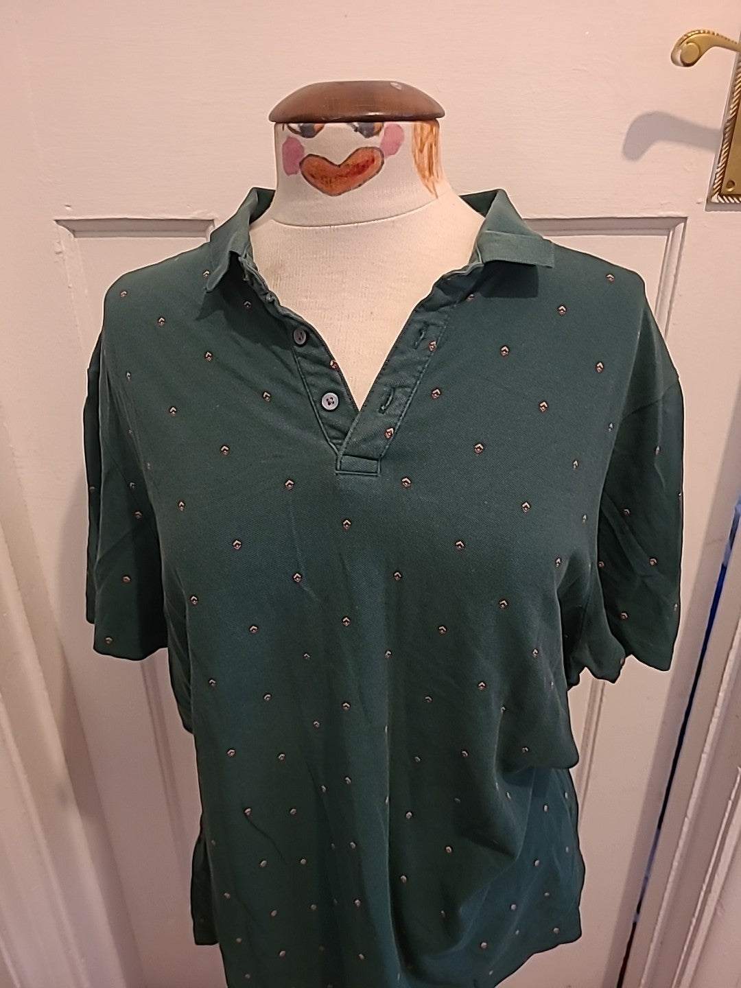Mens George Size XL Green With Red/Pink Pattern Short Sleeved Polo