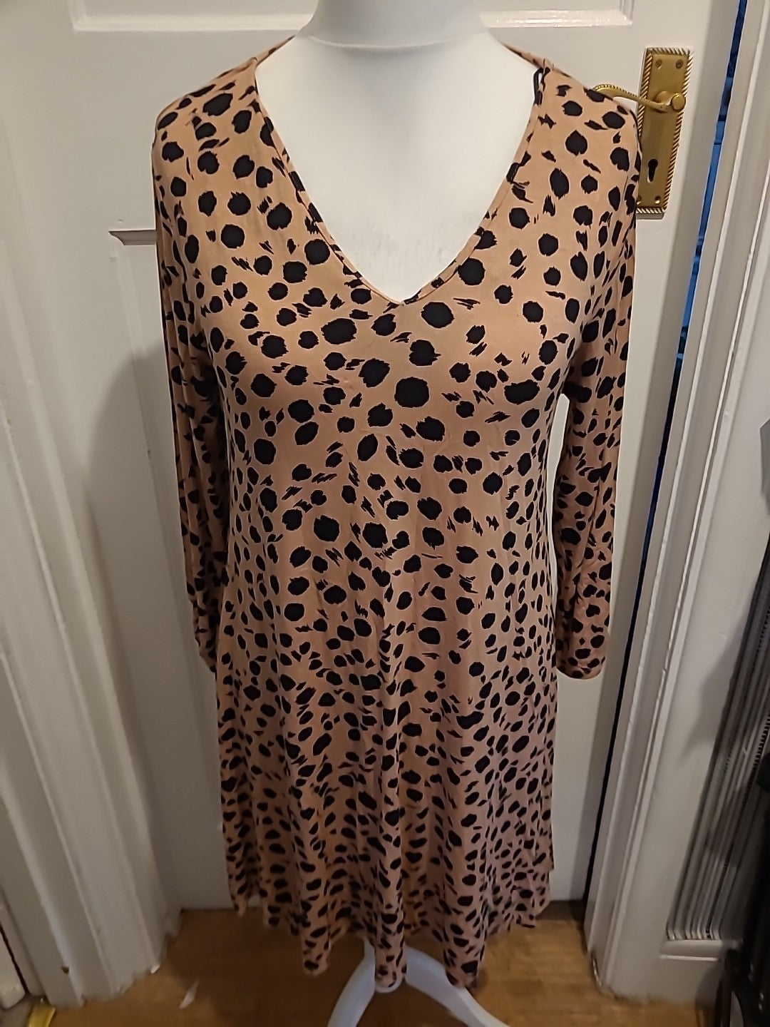 Ladies Principles Size 14 Brown And Black Long Sleeved Dress