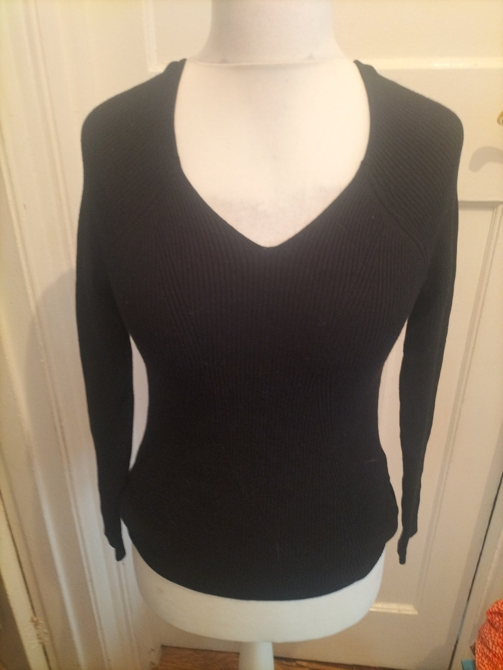 Primark 14-16 Black Ribbed Long Sleeve Top