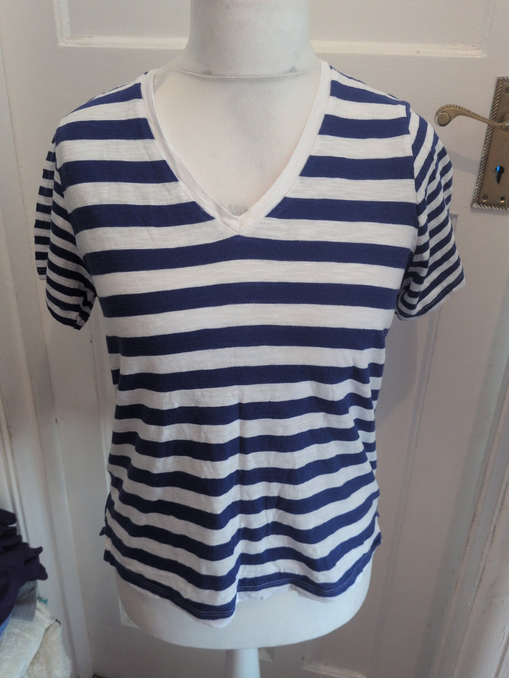 Marks And Spencer 10 Bright Blue Short Sleeve Stripe T-shirt