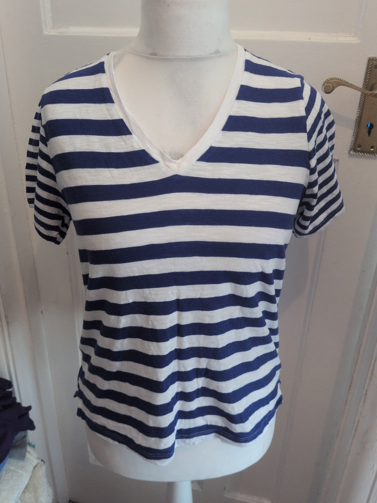 Marks And Spencer 10 Bright Blue Short Sleeve Stripe T-shirt