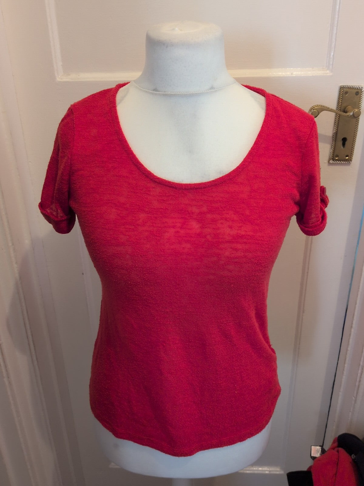 Ladies Per Una Size 12 Red Short Sleeved Blouse Bobbling