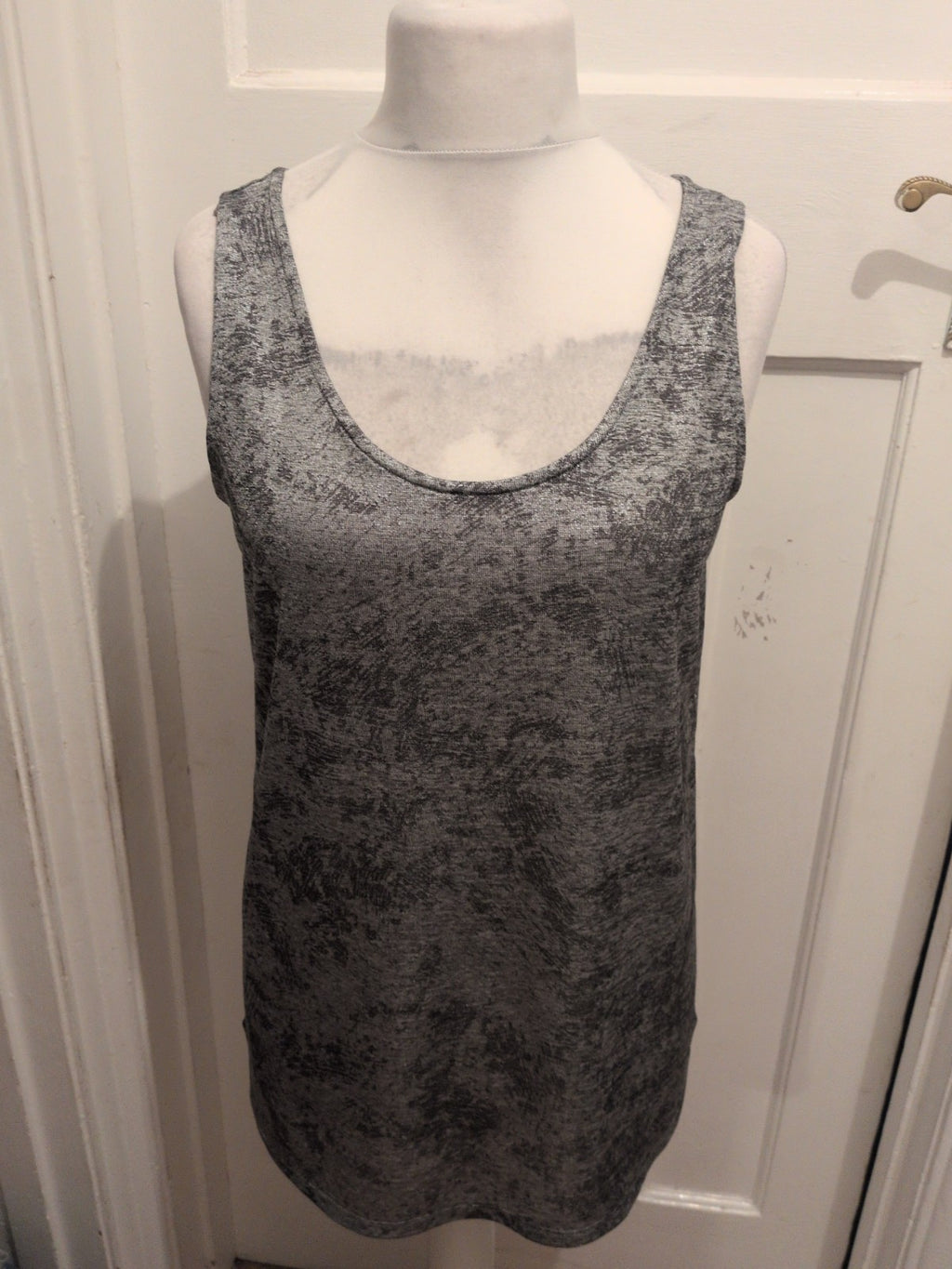 Ladies Next Size 14 Silver Patterned Sleeveless Vest T-shirt