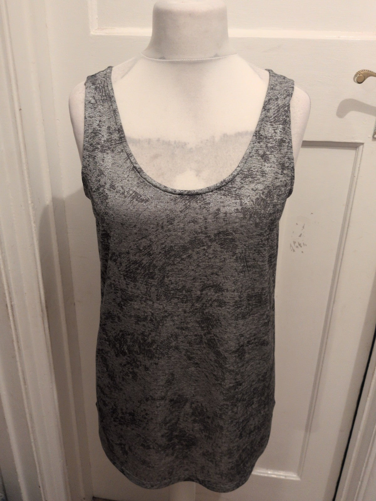 Ladies Next Size 14 Silver Patterned Sleeveless Vest T-shirt