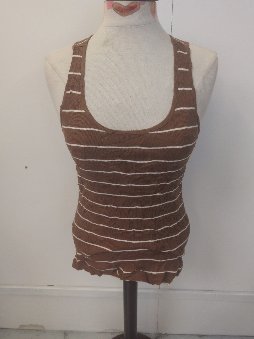 Ladies Primark Size 10 Brown Stripe Sleeveless T-shirt