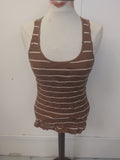 Ladies Primark Size 10 Brown Stripe Sleeveless T-shirt